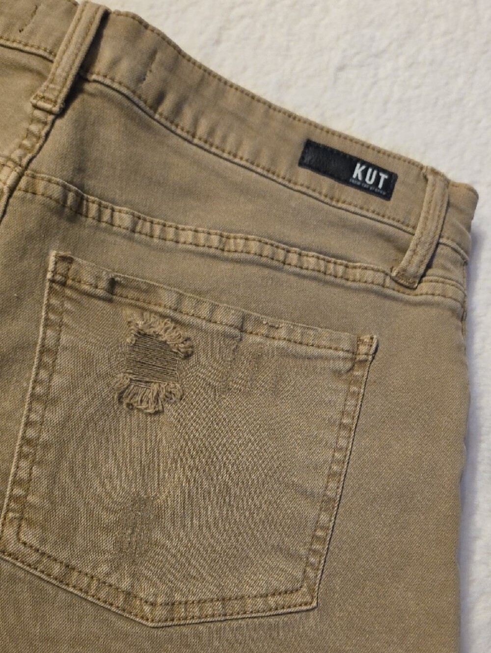 Kut from the Kloth Olive-Tan Frayed Hem Denim Shorts - Picture 2 of 14